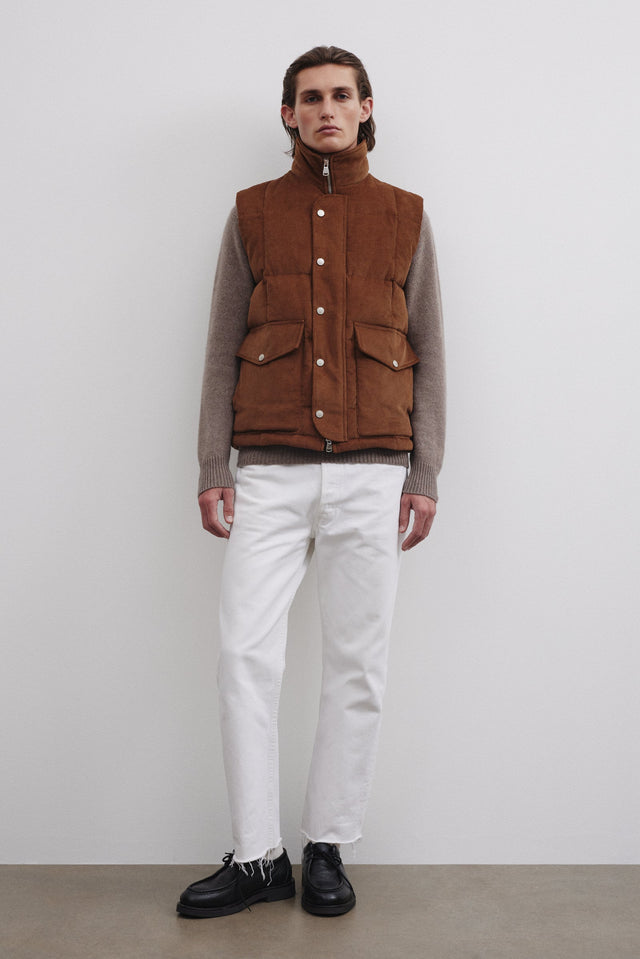 Oliver goose down vest in cotton corduroy. Brown - Sandal