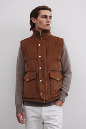 Oliver goose down vest in cotton corduroy. Brown - Sandal