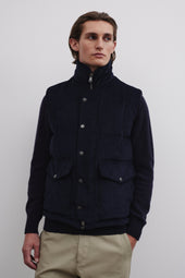 Oliver goose down vest in cotton corduroy. Blue - Navy