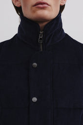 Oliver goose down vest in cotton corduroy. Blue - Navy