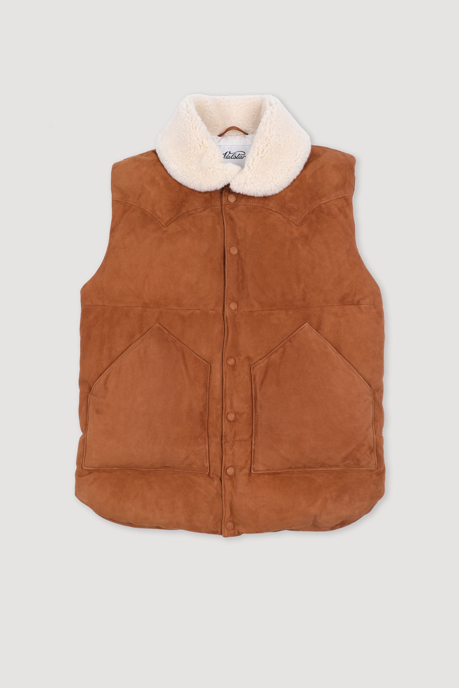Down Padded Vest In Suede Leather Whit Shearling Collar Sandal