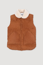 Down padded vest in suede leather whit shearling collar. Brown - Sandal