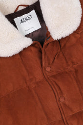 Yosemite down padded vest in suede leather whit shearling collar. Brown - Brandy