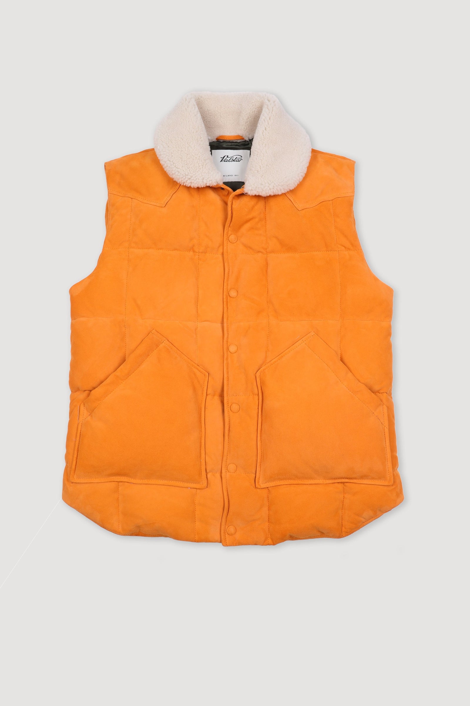 Yosemite Down Padded Vest In Suede Leather Whit Shearling Collar Yolk