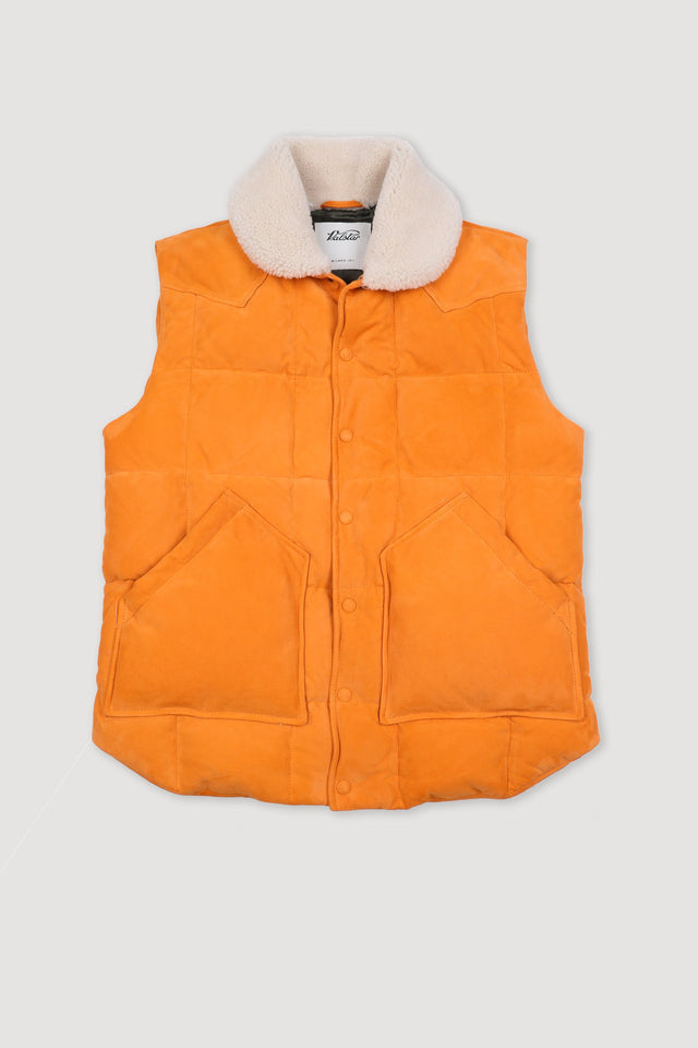 Yosemite down padded vest in suede leather whit shearling collar. Brown - Yolk