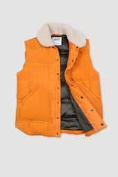 Yosemite down padded vest in suede leather whit shearling collar. Brown - Yolk