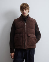 Locke down padded vest in suede leather whit knit collar. Brown - Caffè