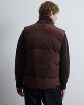Locke down padded vest in suede leather whit knit collar. Brown - Caffè