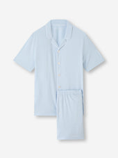 Men's Short Pajamas Basel Micro Modal Stretch Light Blue