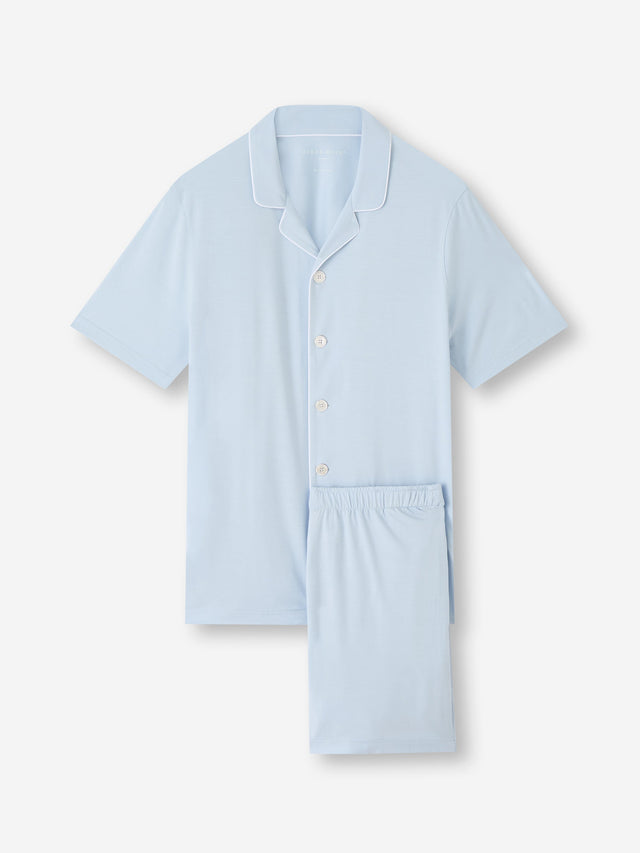 Men's Short Pajamas Basel Micro Modal Stretch Light Blue