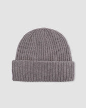 Cashmere ribbed beanie. Brown - Wood