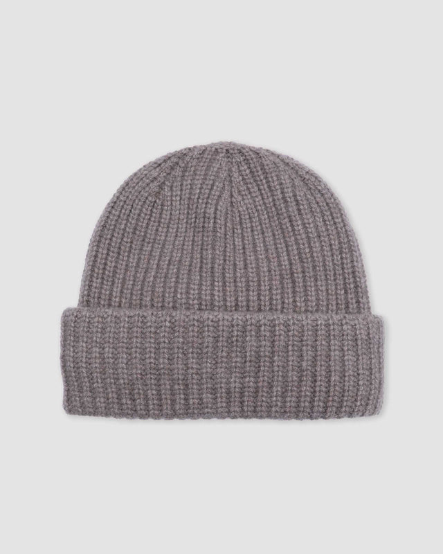 Cashmere ribbed beanie. Brown - Wood