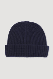 Cashmere ribbed beanie. Blue - Navy