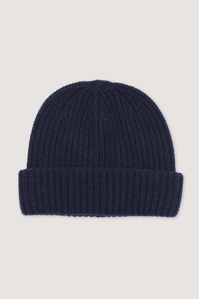 Cashmere ribbed beanie. Blue - Navy
