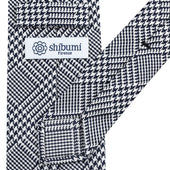 Japanese Glencheck Silk Tie White Hand Rolled