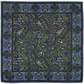 Paisley Motif Wool / Silk Pocket Square - Green / Blue - 40x40cm