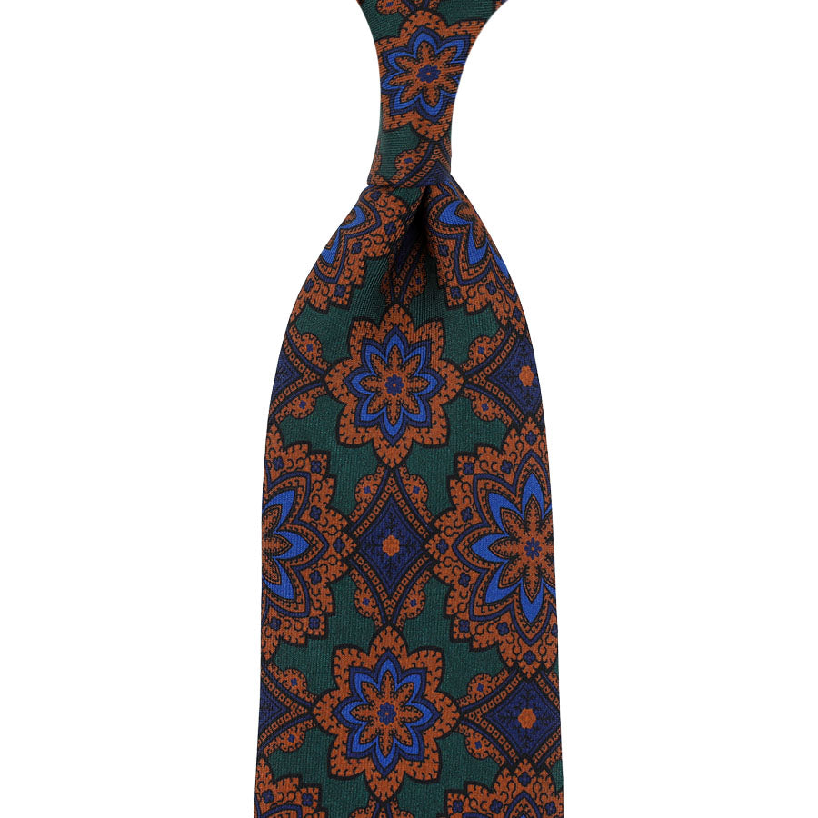 Ancient Madder Silk Tie Green Hand Rolled