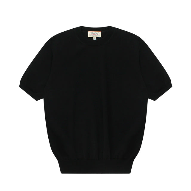 Essential Short Sleeve Round Knit (Black)