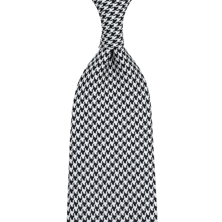 Japanese Houndstooth Silk Tie White Hand Rolled