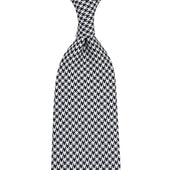 Japanese Houndstooth Silk Tie - Black / White - Hand-Rolled