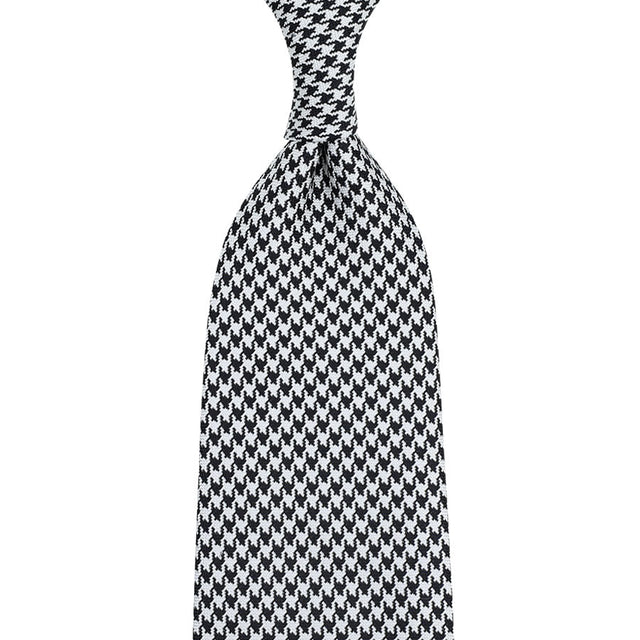 Japanese Houndstooth Silk Tie - Black / White - Hand-Rolled