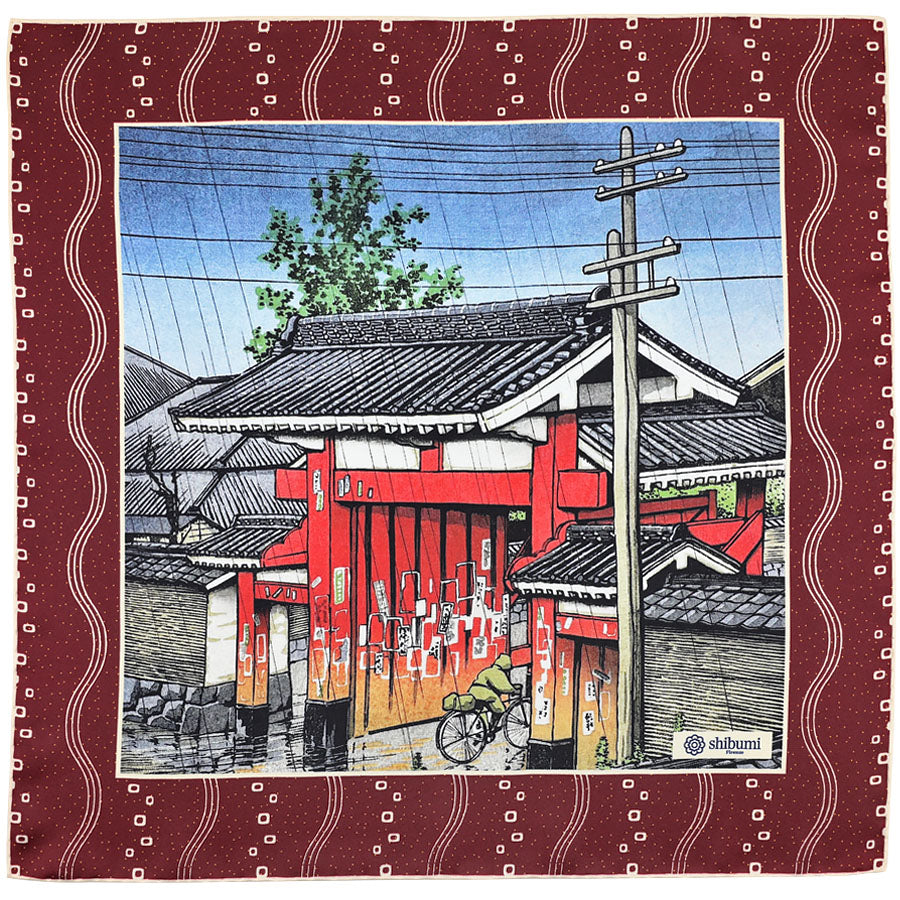 Ukiyo E Silk Pocket Square Shiba Daimon 40x40cm
