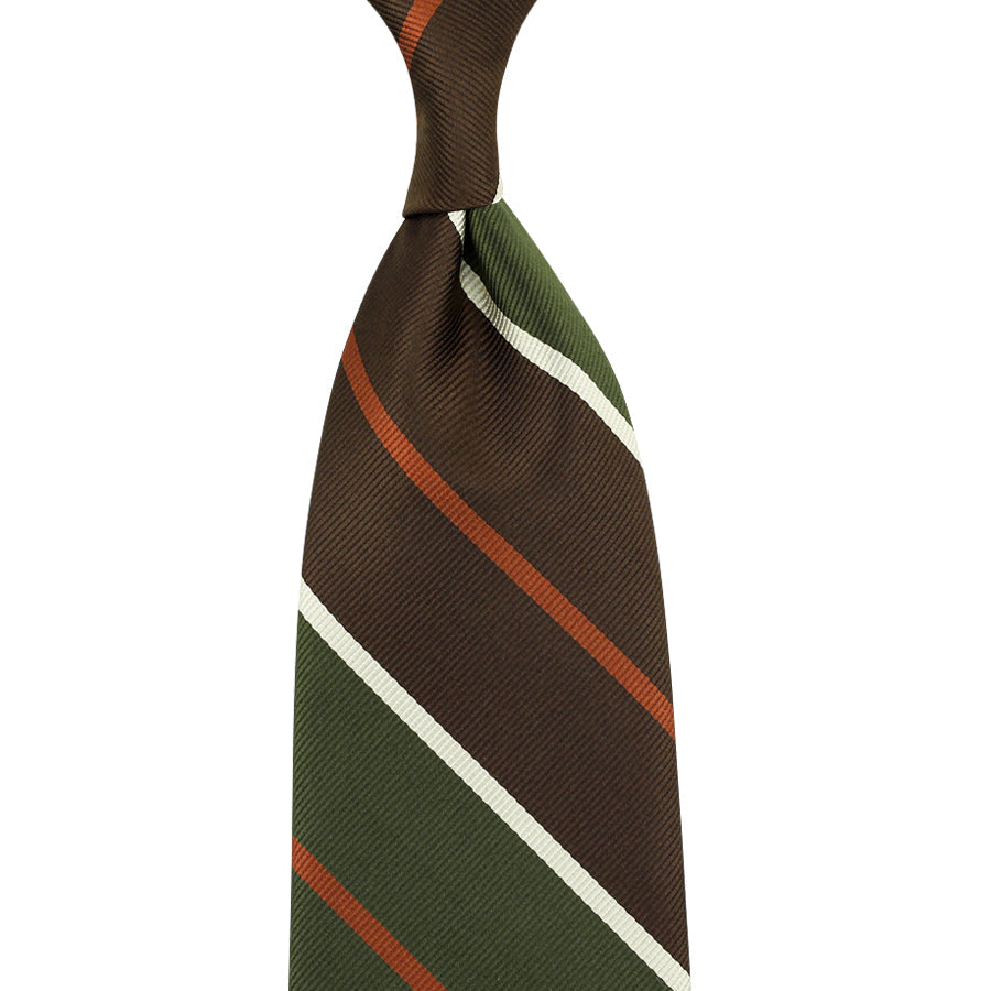 Japanese Repp Stripe Silk Tie Brown
