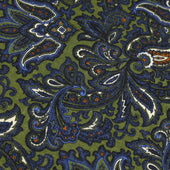 Paisley Motif Wool Silk Pocket Square Green Blue 40x40cm