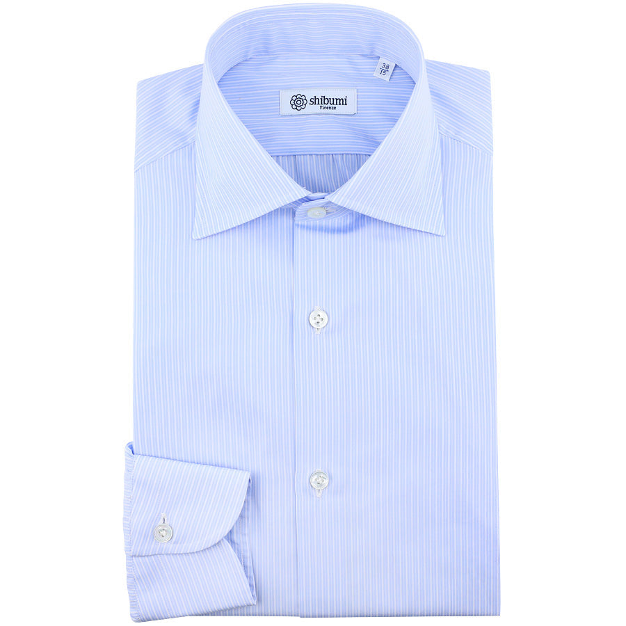 Poplin Semi Spread Shirt White Ticking Stripe