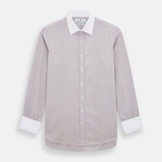 Burgundy Hairline Stripe Shirt with Contrast Collar and Double Cuffs