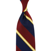 Japanese Repp Stripe Silk Tie - Navy / Burgundy - Hand-Rolled