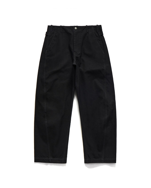 CINCH BACK CURVED PANTS / BLACK