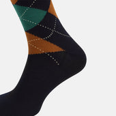 Green Orange Wool Check Mid Length Socks