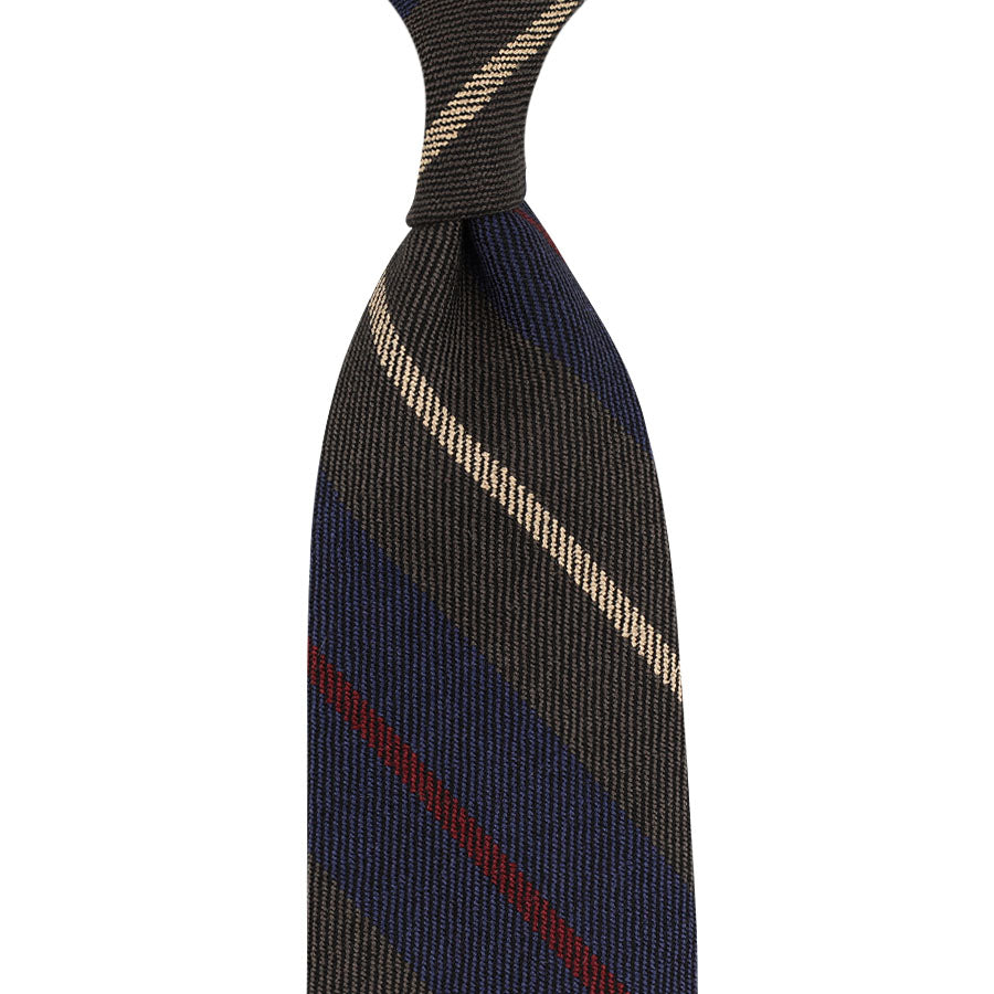 Striped Wool Silk Tie Brown Hand Rolled