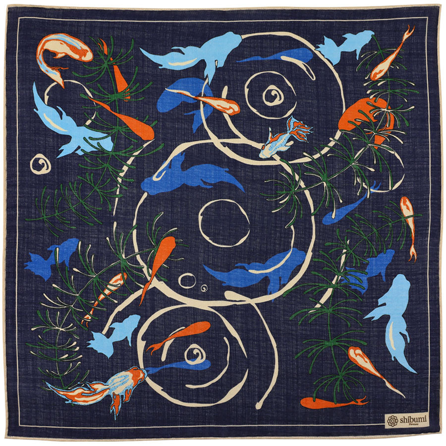 Koi Motif Wool Silk Pocket Square 40x40cm