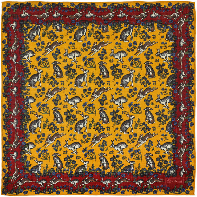 Animal Motif Wool / Silk Pocket Square - Gold - 40x40cm