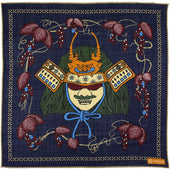 Samurai Motif Wool / Silk Pocket Square - Navy - 40x40cm