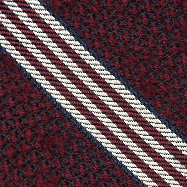 Striped Shantung Grenadine Bespoke Tie - Burgundy