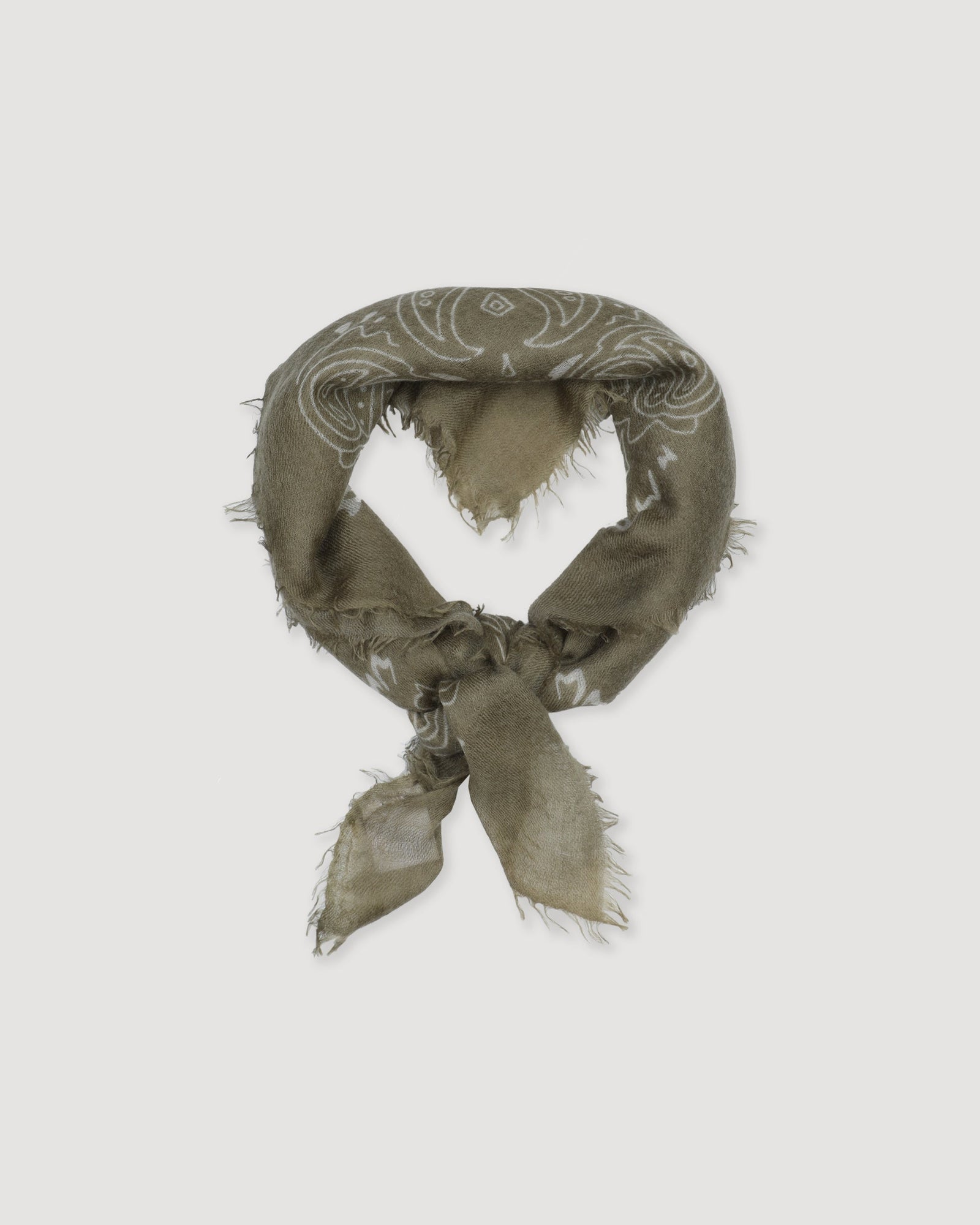 Cashmere Scarf With Paisley Print Green Militare