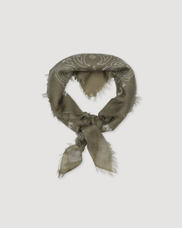 Cashmere scarf with paisley print. Green - Militare