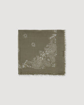 Cashmere Scarf With Paisley Print Green Militare