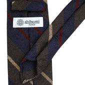 Striped Wool Silk Tie Brown Hand Rolled