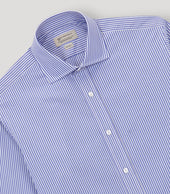 Blue- White Wide Striped English Collar Dress Shirt