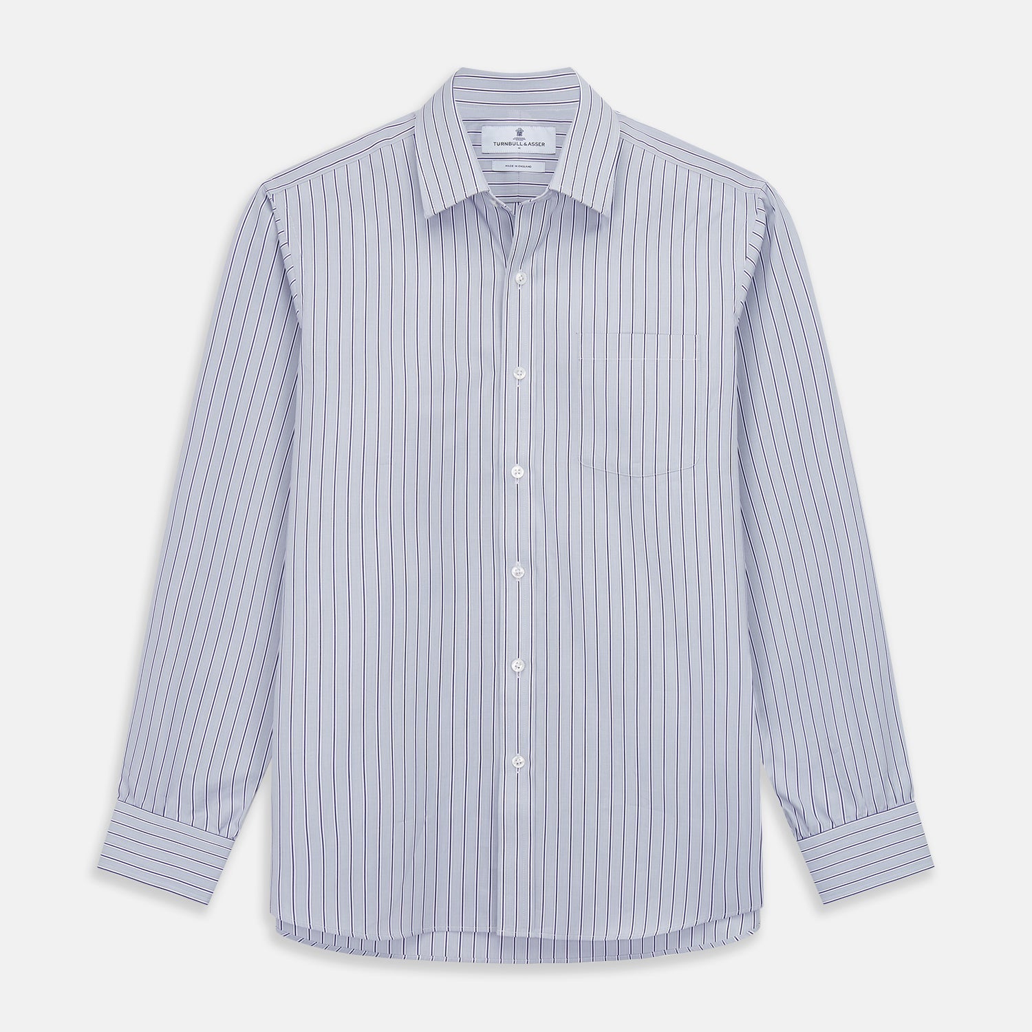 Navy & Blue Stripe Weekend Fit Shirt with Derby Collar and Single Button Cuffs