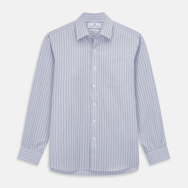 Navy & Blue Stripe Weekend Fit Shirt with Derby Collar and Single Button Cuffs