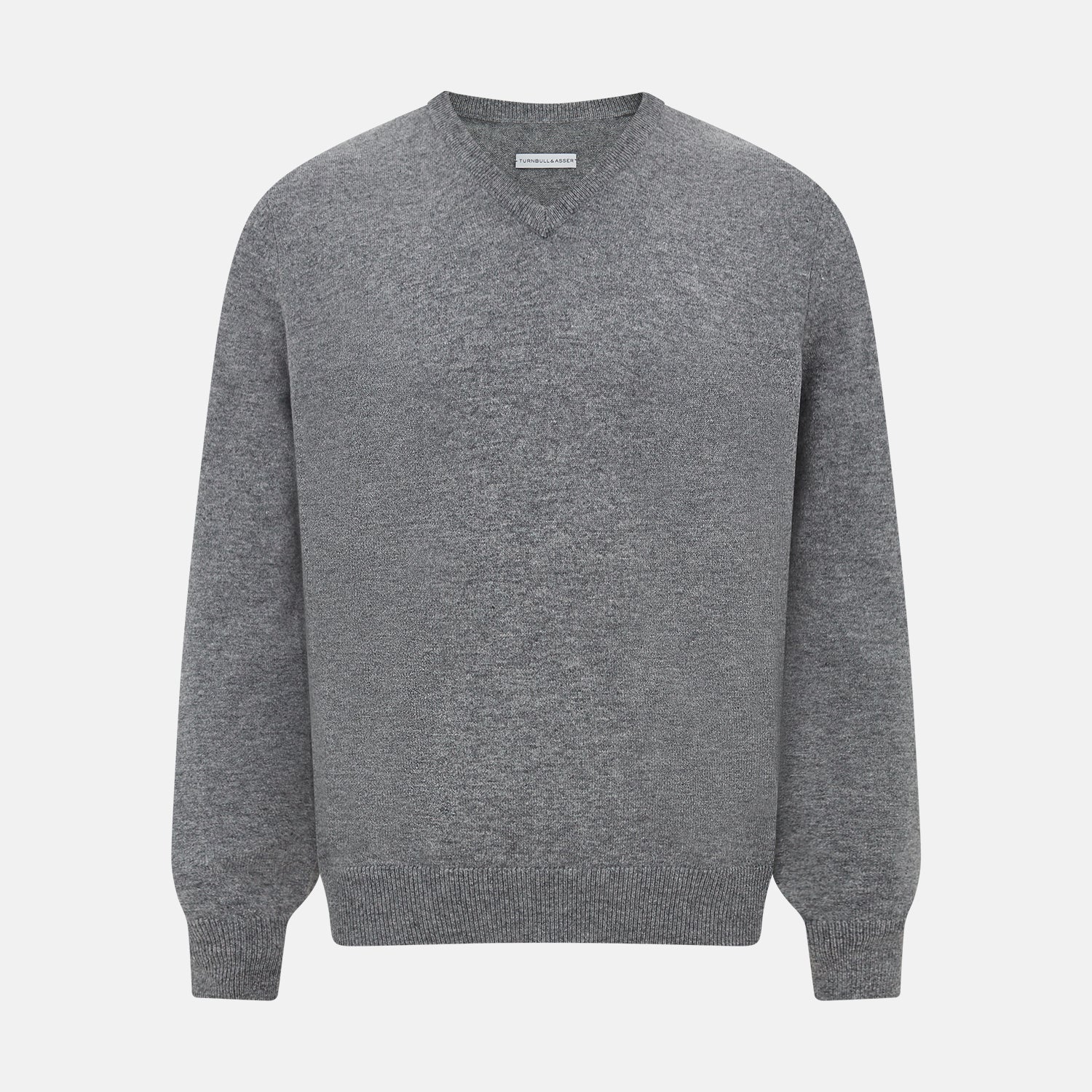 Grey Melange Cashmere V-neck Jumper