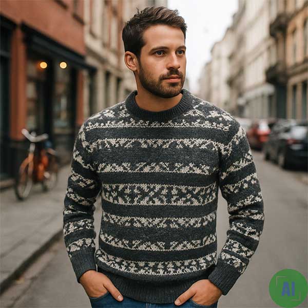 45d All Over Fairisle Crew Neck Sweater 100 Rennie Shetland Range