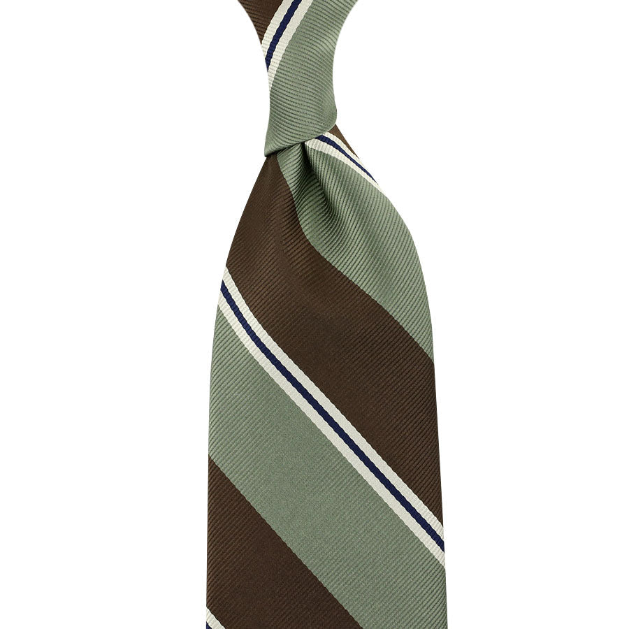 Japanese Repp Stripe Silk Tie Army Hand Rolled
