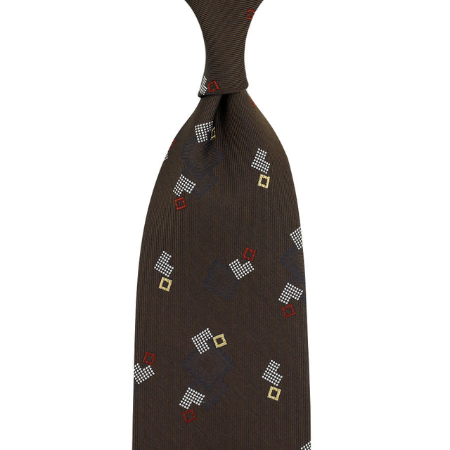 Geometrical Japanese Jacquard Silk Tie - Brown