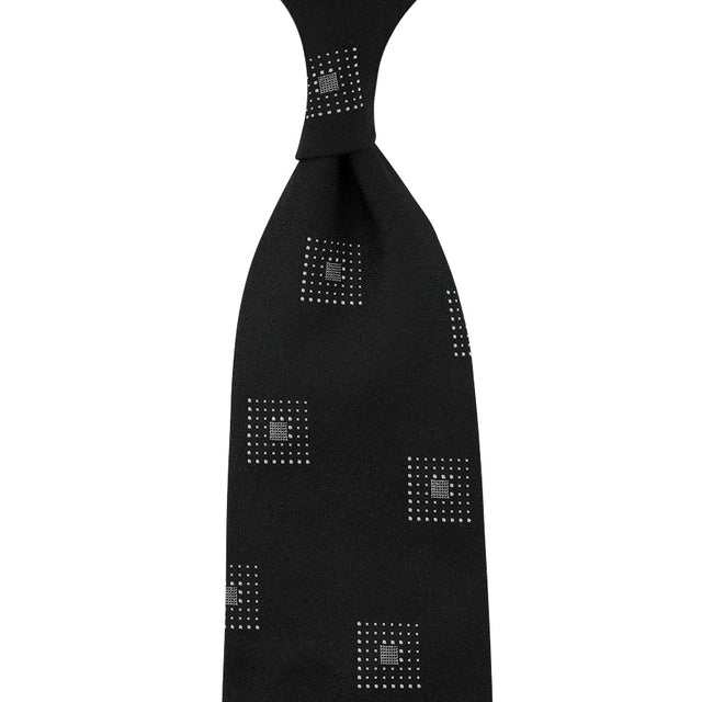 Geometrical Jacquard Silk Tie - Black - Hand-Rolled
